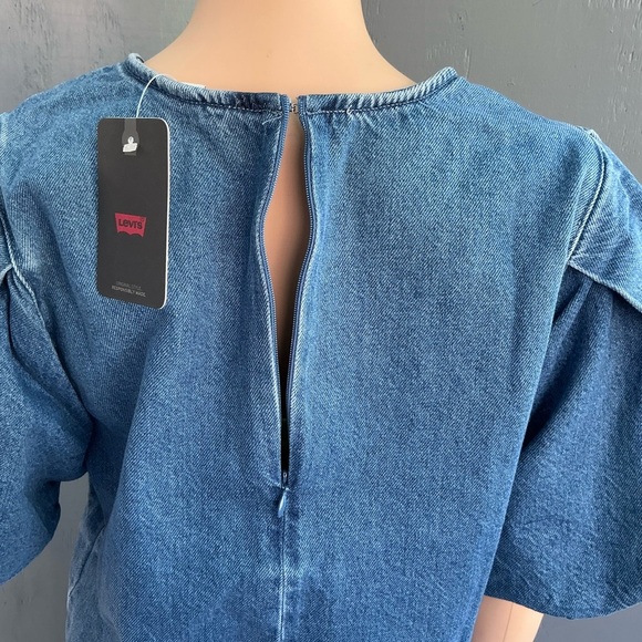 Levi's Blue Denim Puff Sleeves Blouse Size Large NWT - Picture 4 of 12